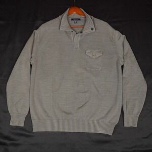Faconnable Sweater Mens XXL Olive Green Mock Neck Button Pocket Cotton Pullover